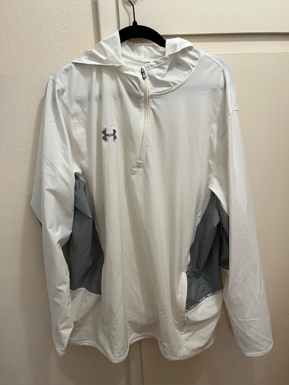 Under Armour Heatgear 1/4 Zip Hooded Pullover White Gray  Windbreaker Size XL